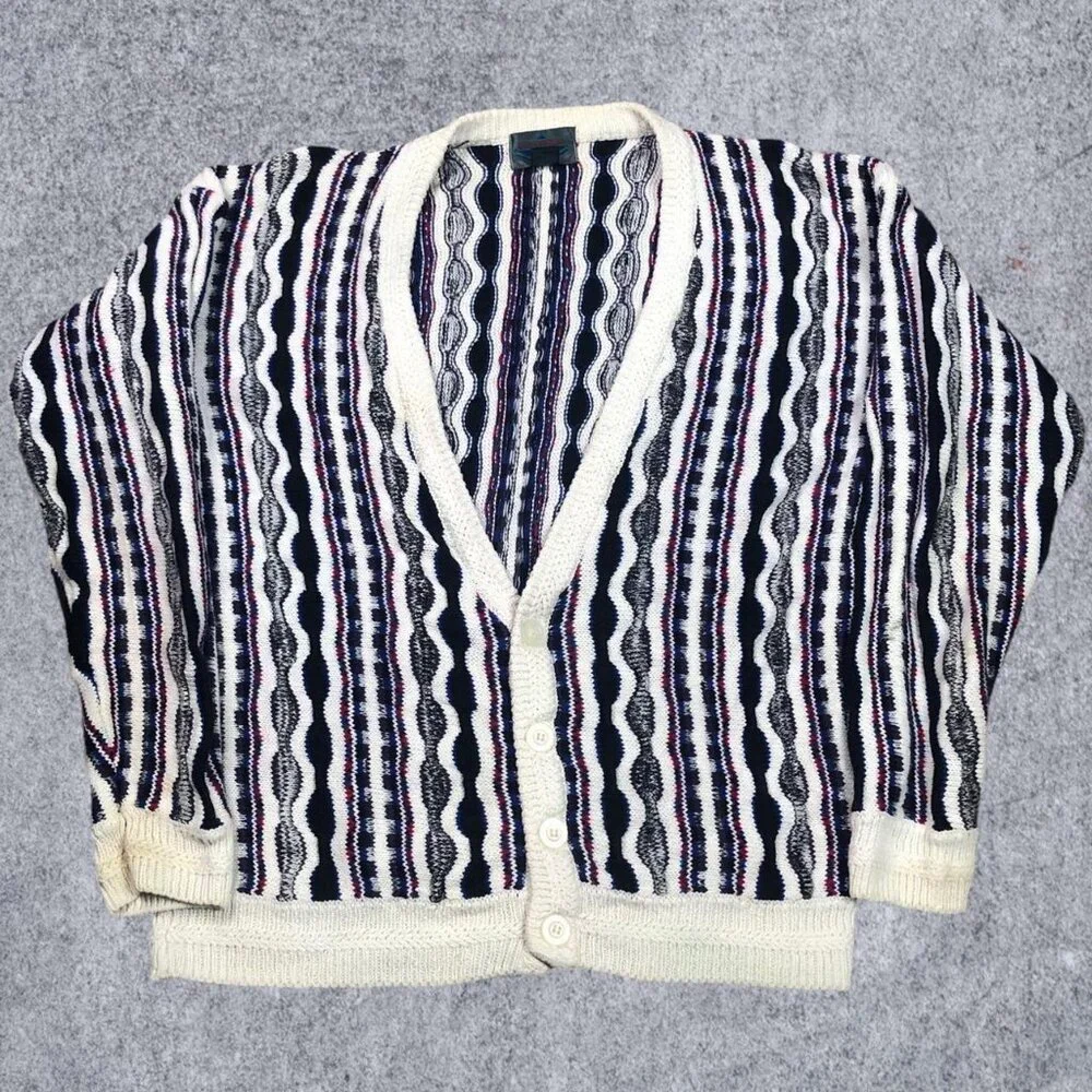 Vintage 80s 90s Etchings Coogi Style Cardigan Sweater Adult Size Medium‎